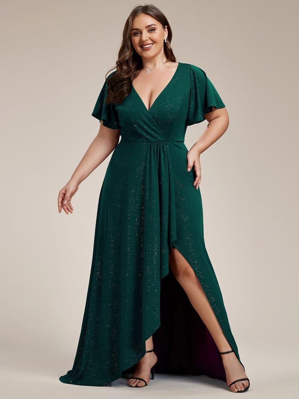 Emerald Green Flutter Sleeve Gown